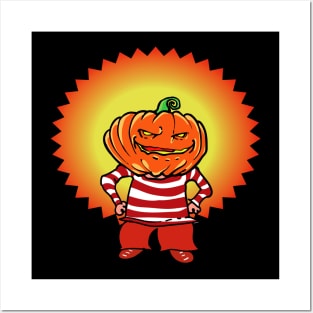 halloween kid pumpkin head funny cartoon Posters and Art